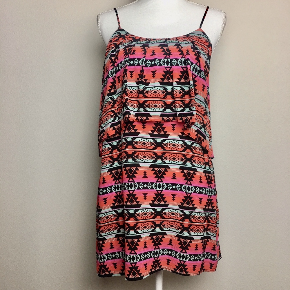 Greylin Silk Aztec Print Tiered Dress